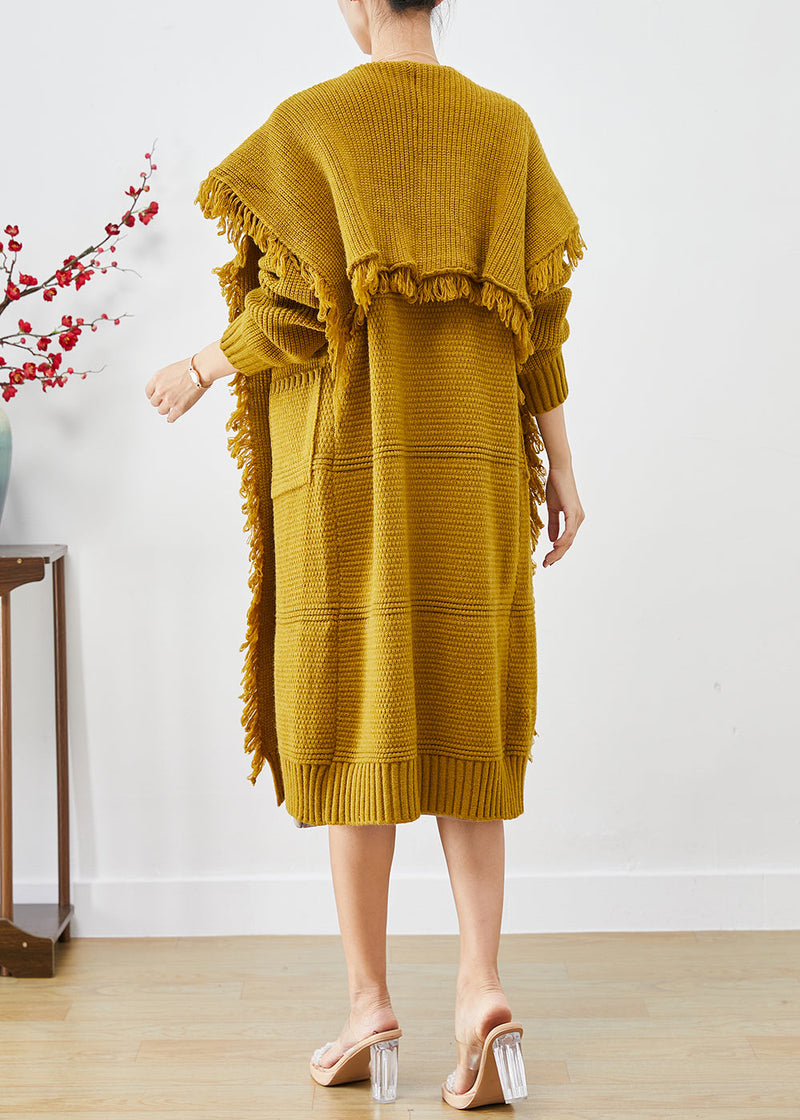 Yellow Sailor Collar Tasseled Knit Cardigan Fall