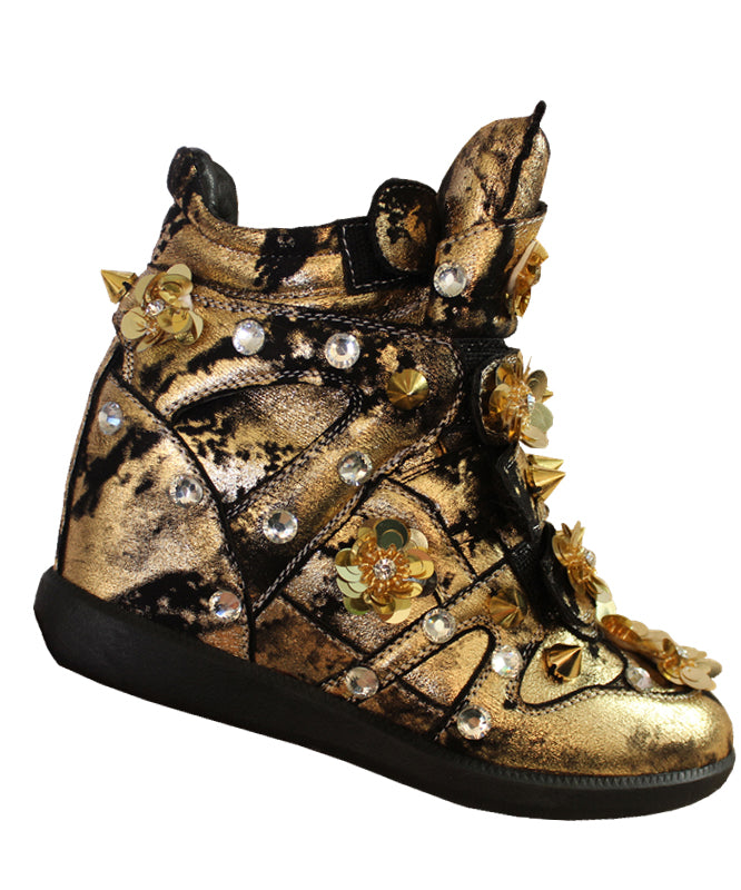 Yellow Sequins Nail Bead Splicing Boots