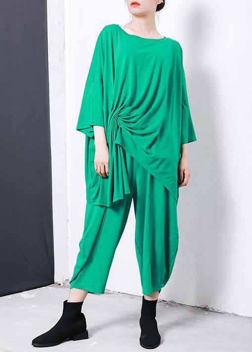 Green Irregular Design T-shirt Cotton Pleated Color Clothes