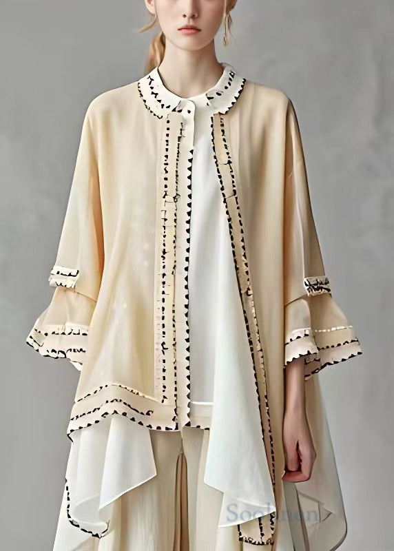 Boutique Apricot O Neck Chiffon Coats Long Sleeve