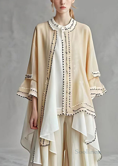 Boutique Apricot O Neck Chiffon Coats Long Sleeve