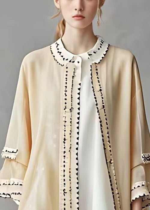 Boutique Apricot O Neck Chiffon Coats Long Sleeve