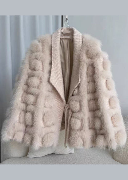 Boutique Beige Knit Patchwork Leather and Fur Jackets Winter