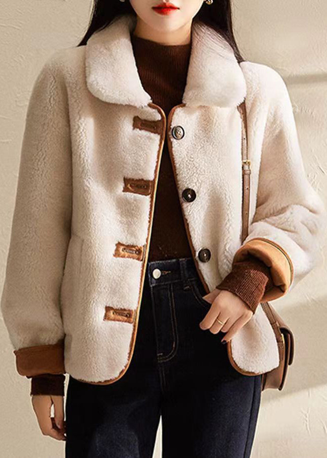 Boutique Beige Peter Pan Collar Button Wear on Both Sides Wool Coat Winter