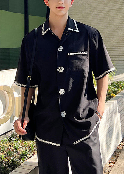 Boutique Black Button Original Design Cotton Shirts Summer