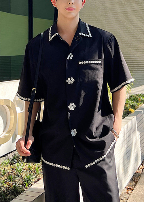 Boutique Black Button Original Design Cotton Shirts Summer