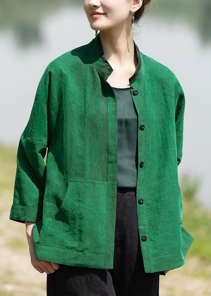 Boutique Black Green Side Open Low High Design Stand Collar Wear on Both Sides Silk Coats Spring