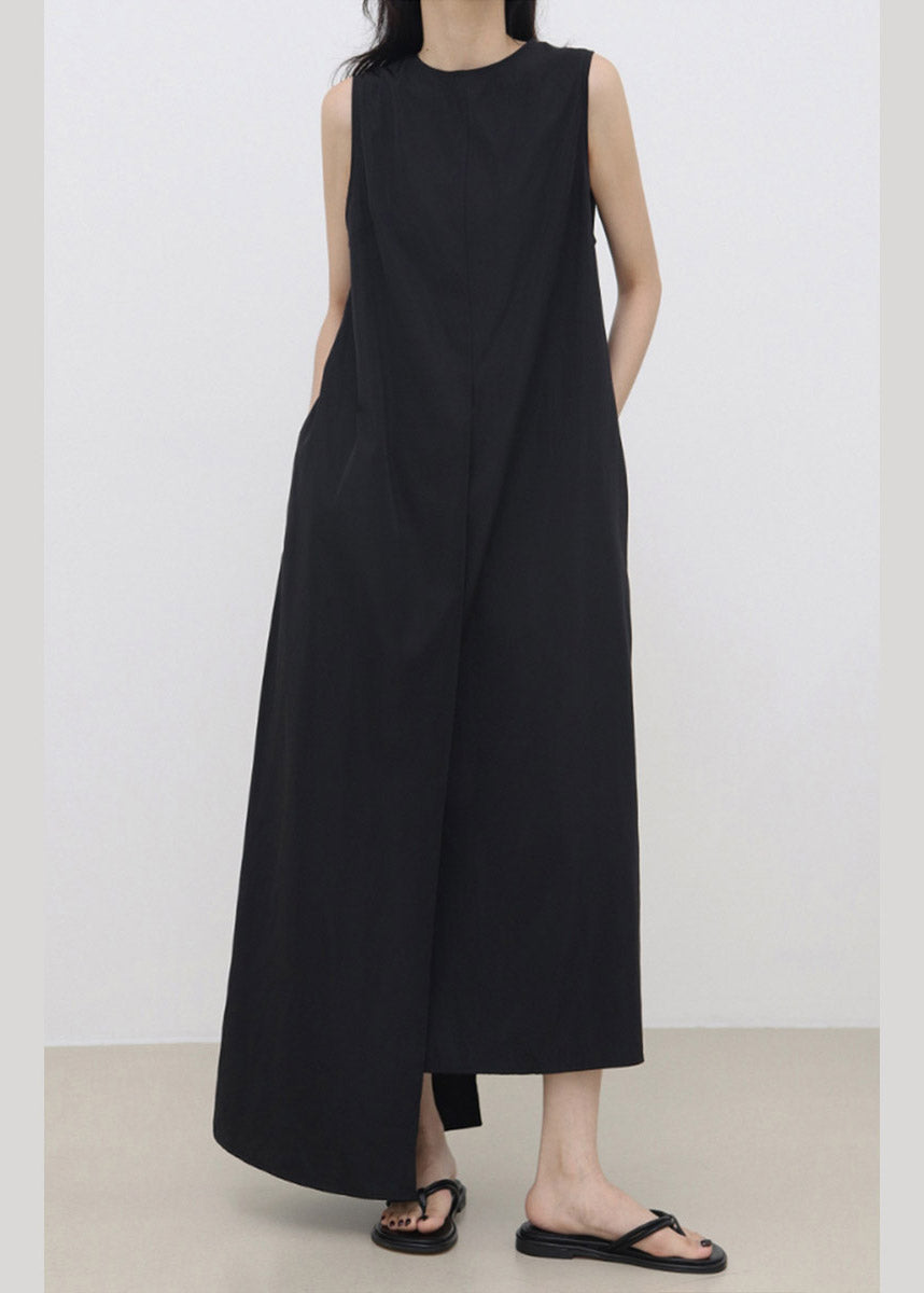 Boutique Black O-neck Asymmetrical Patchwork Maxi Dress Summer