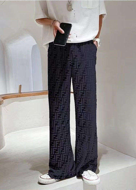 Boutique Black Oversized Print Velour Pants Spring