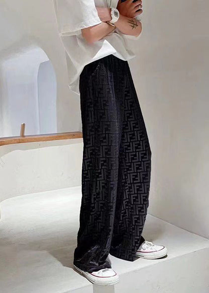 Boutique Black Oversized Print Velour Pants Spring