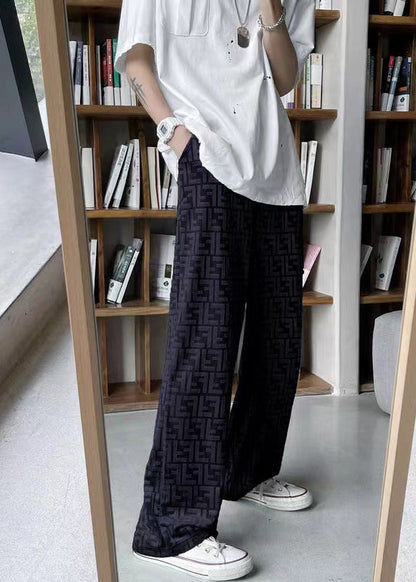 Boutique Black Oversized Print Velour Pants Spring