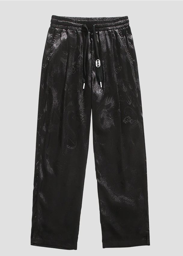 Boutique Black Pockets Jacquard Ice Silk Pants Summer
