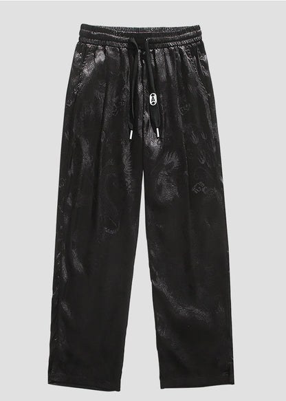 Boutique Black Pockets Jacquard Ice Silk Pants Summer