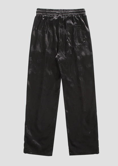 Boutique Black Pockets Jacquard Ice Silk Pants Summer
