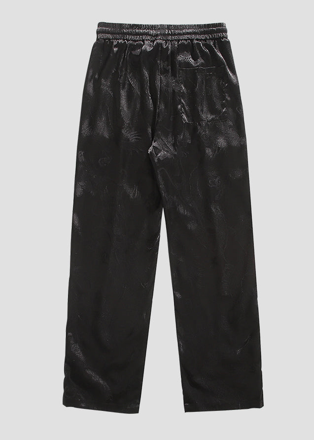 Boutique Black Pockets Jacquard Ice Silk Pants Summer