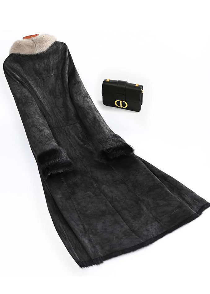 Boutique Black Rabbit Hair Collar Slim Leather and Fur Lengthen Parka Winter