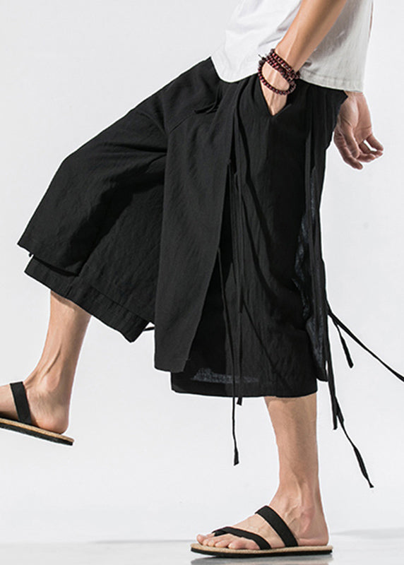 Boutique Black Tie Waist Tassel Wide Leg Pants