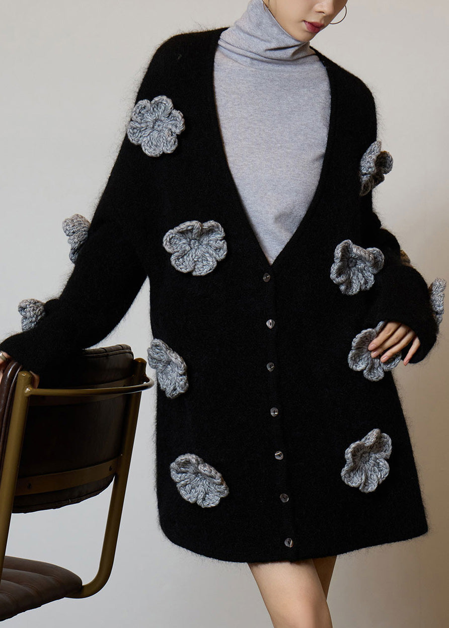 Boutique Black V Neck Button Knit Cardigans Spring