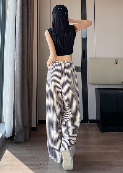 Boutique Black White Striped High Waist Wide Leg Pants Summer