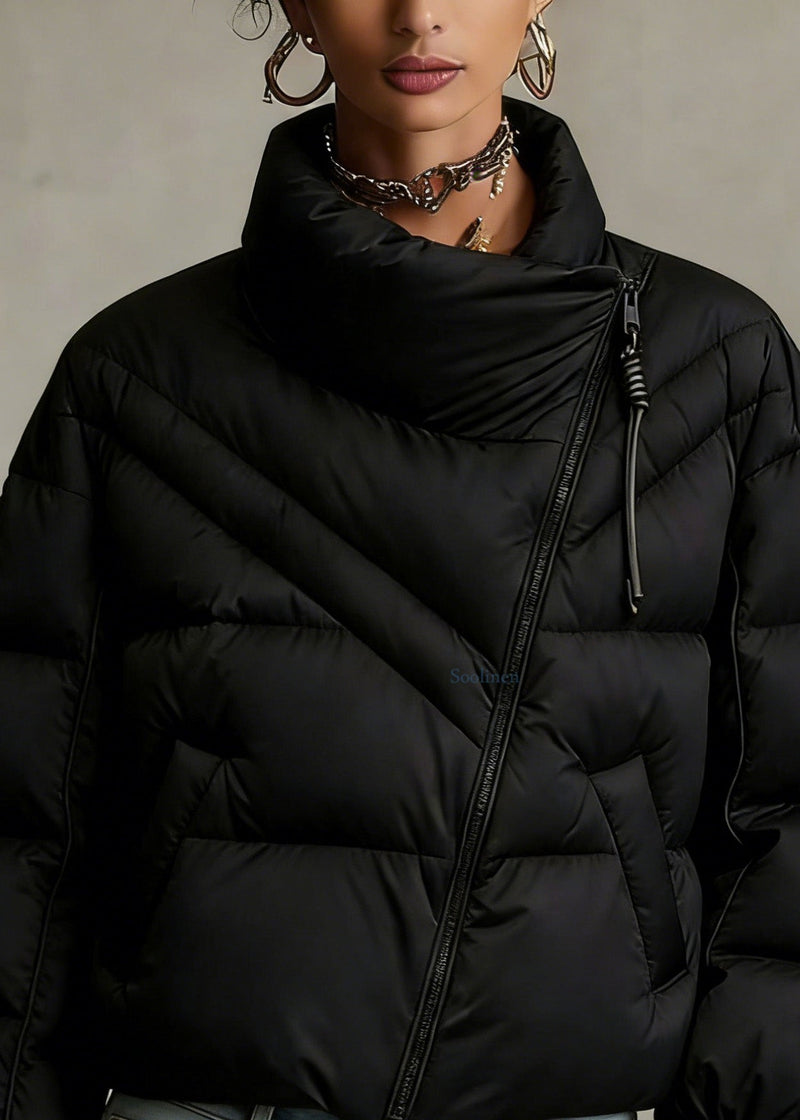 Boutique Black Zip Up Pockets Fine Cotton Filled Coat Winter