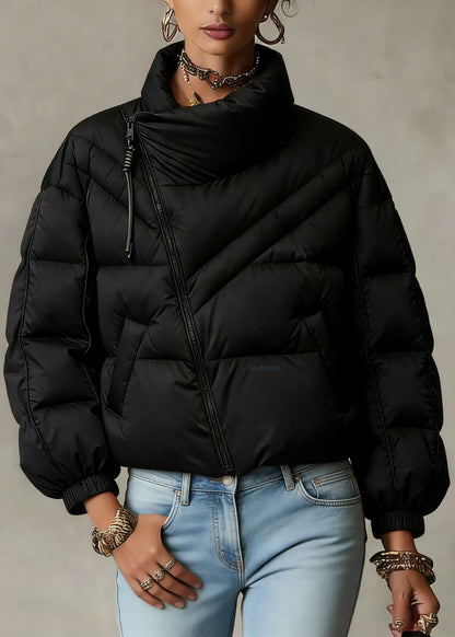 Boutique Black Zip Up Pockets Fine Cotton Filled Coat Winter