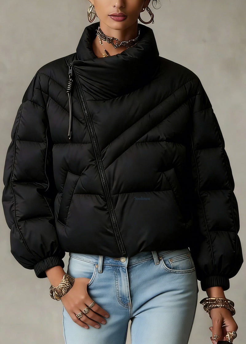 Boutique Black Zip Up Pockets Fine Cotton Filled Coat Winter
