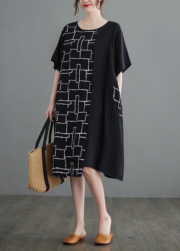 Boutique Black Asymmetrical Design Dress Short Sleeve