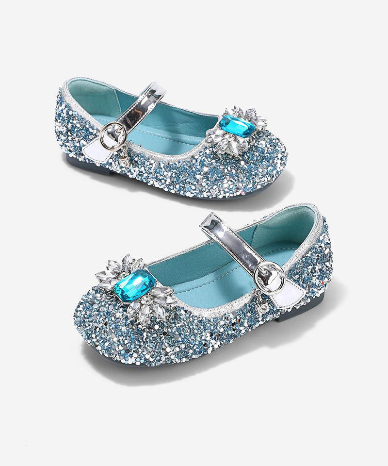 Boutique Blue Crystal Sequins Kids Flat Shoes Buckle Strap