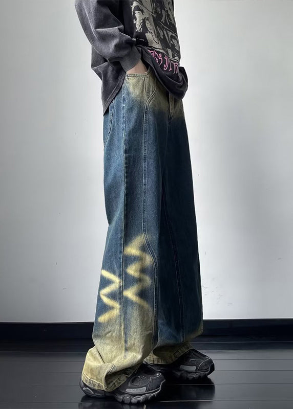 Boutique Blue Gradient Pockets Denim Straight Pants Fall