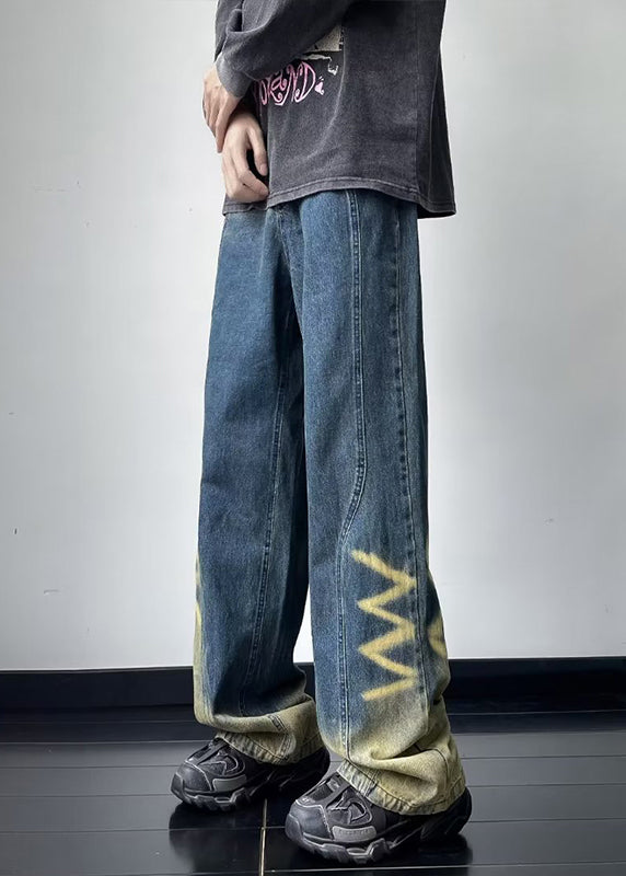 Boutique Blue Gradient Pockets Denim Straight Pants Fall