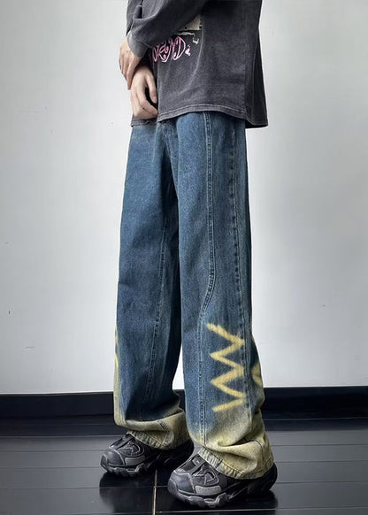 Boutique Blue Gradient Pockets Denim Straight Pants Fall