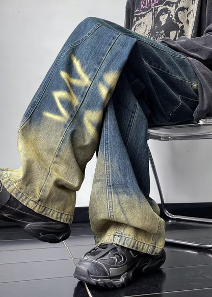 Boutique Blue Gradient Pockets Denim Straight Pants Fall