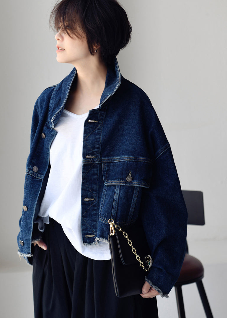 Boutique Blue Peter Pan Collar Button Cotton Denim Coat All