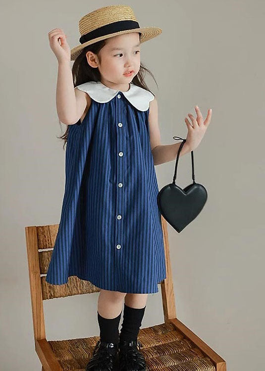 Boutique Blue Peter Pan Collar Striped Patchwork Cotton Baby Dresses Summer