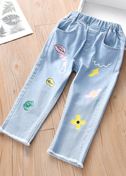 Boutique Blue Print Pockets Straight Denim Pants
