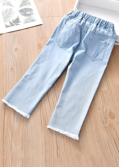 Boutique Blue Print Pockets Straight Denim Pants