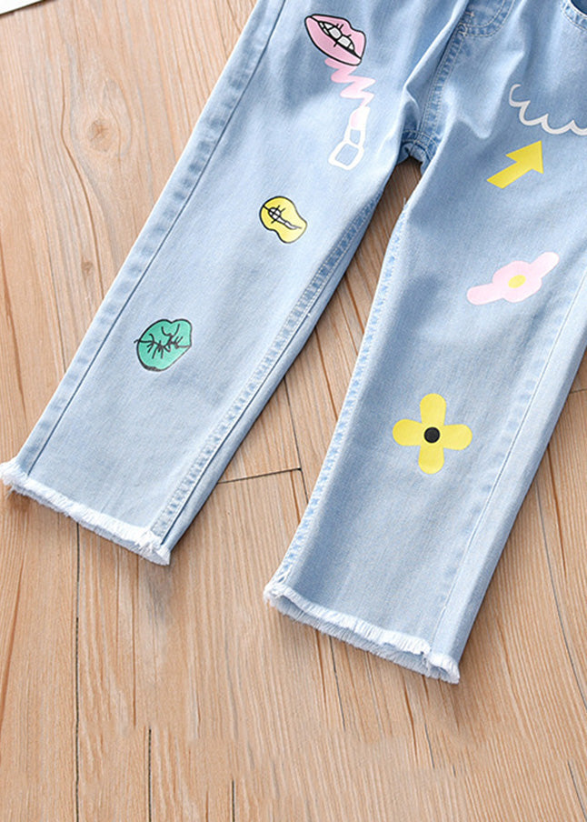 Boutique Blue Print Pockets Straight Denim Pants
