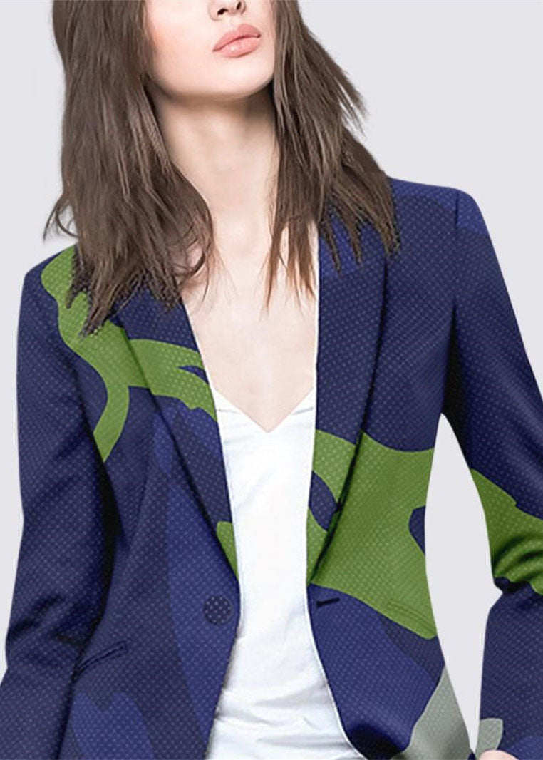 Boutique Blue Button Peter Pan Collar Print Coat Long Sleeve