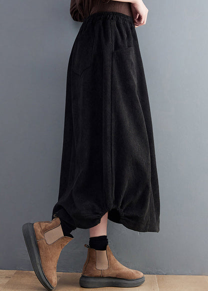 Boutique Coffee Cinched Pockets Elastic Waist Corduroy Skirt Spring