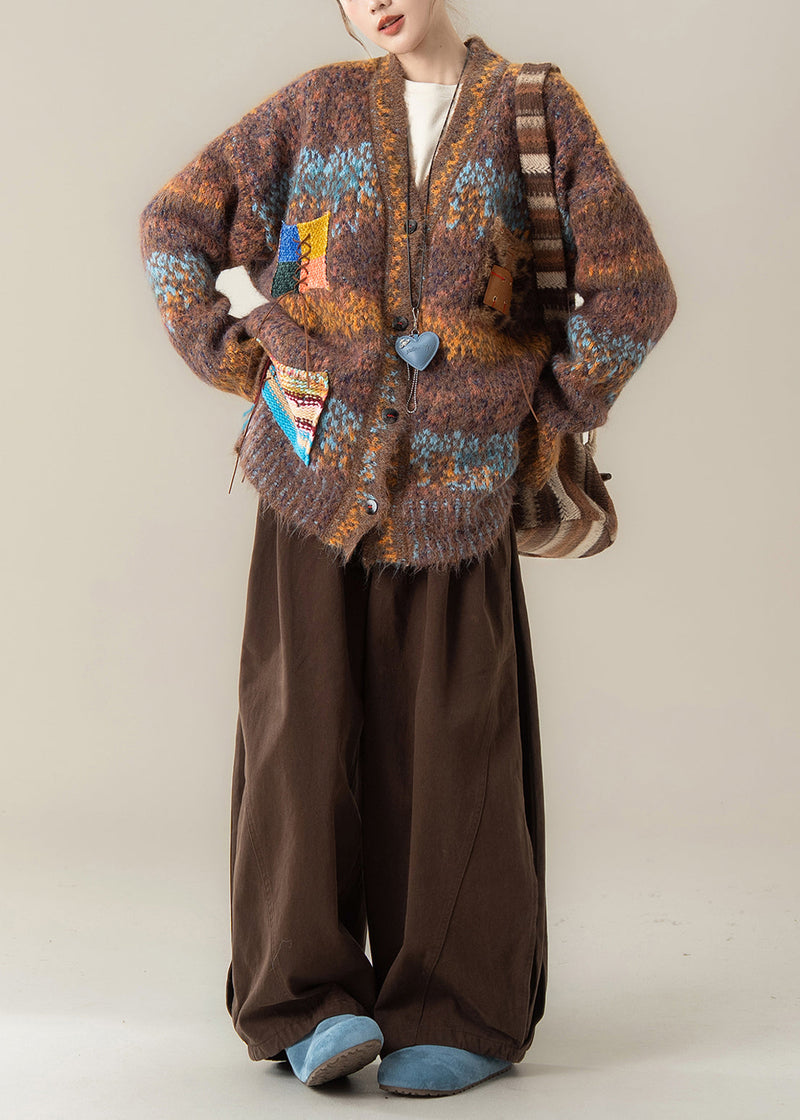 Boutique Coffee V Neck Sweater Coat T Shirt Pants 3 Piece Outfit Winter