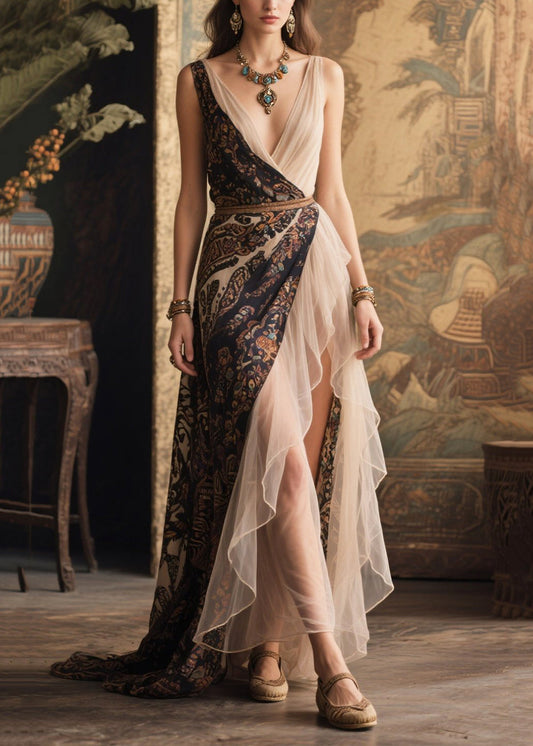 Boutique Colorblock Asymmetrical Patchwork Chiffon Dresses Summer