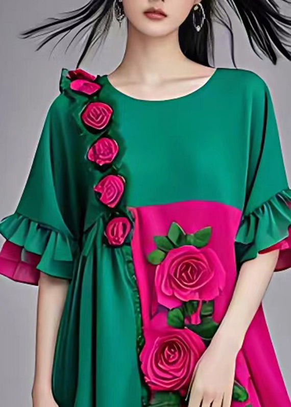 Boutique Colorblock Chiffon Long Dresses Flare Sleeve