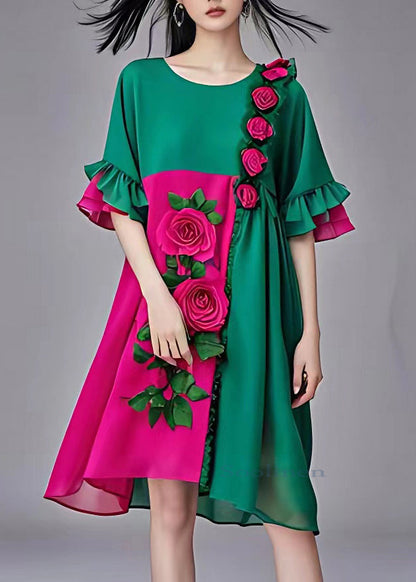 Boutique Colorblock Chiffon Long Dresses Flare Sleeve