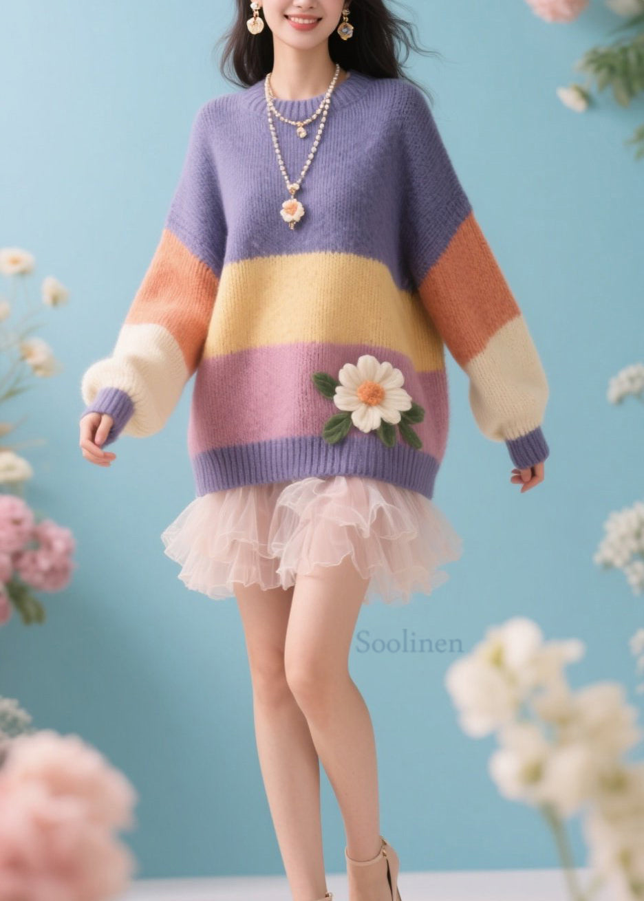 Boutique Colorblock O Neck Knit Sweaters Fall