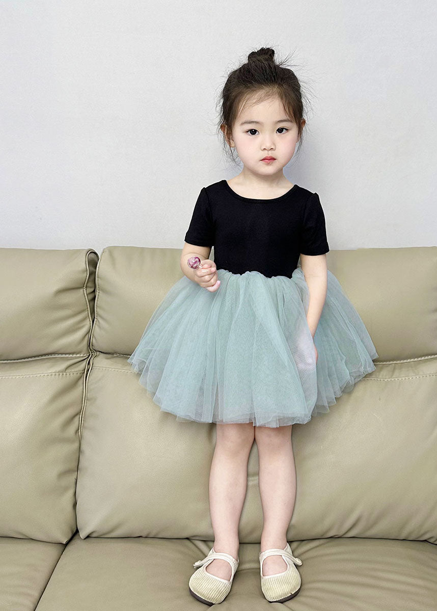 Boutique Colorblock Wrinkled Patchwork Tulle Kids Princess Dress Summer