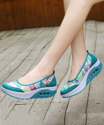 Boutique Cotton Fabric Grey Embossed Platform Flat Feet Shoes