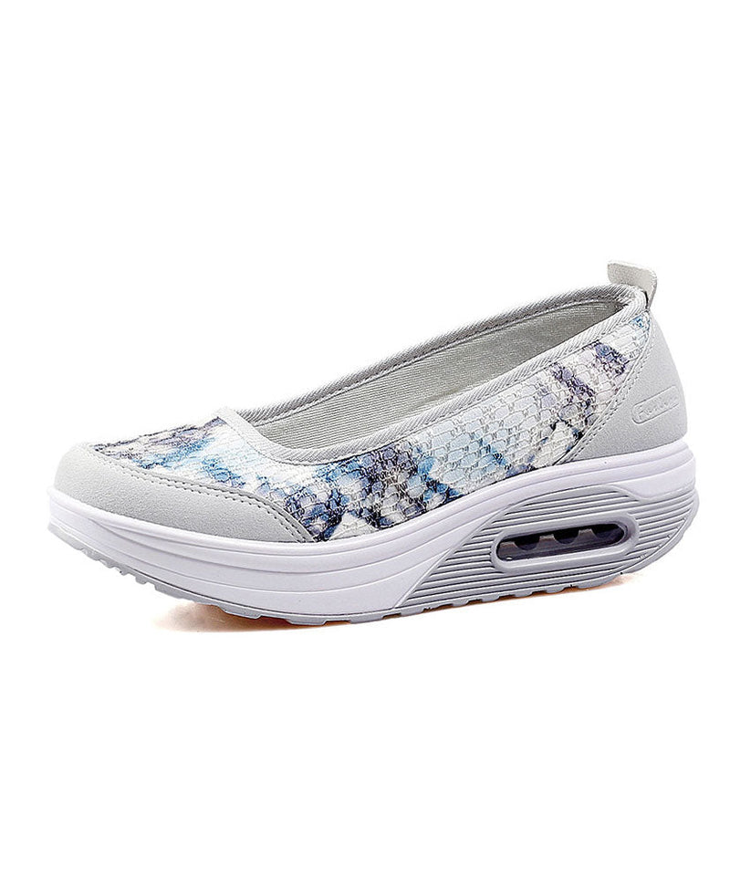 Boutique Cotton Fabric Grey Embossed Platform Flat Feet Shoes