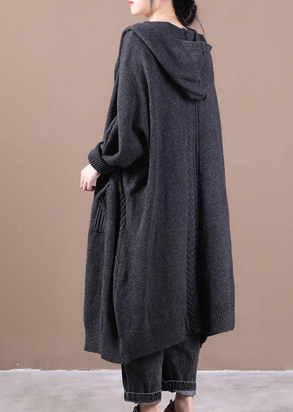 Boutique Dark Grey Knitlong Sleeve Fall Long Loose Coat
