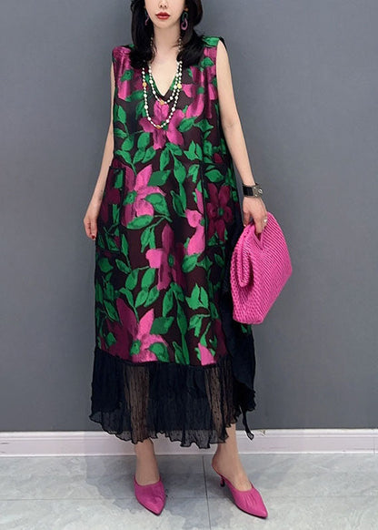Boutique V Neck Patchwork Chiffon Dress Sleeveless