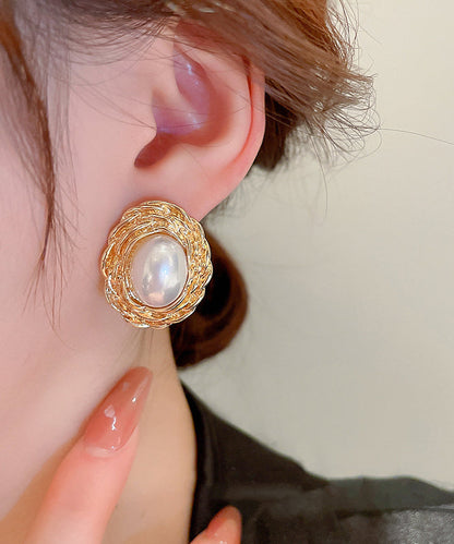 Boutique Gold Copper Alloy Pearl Stud Earrings
